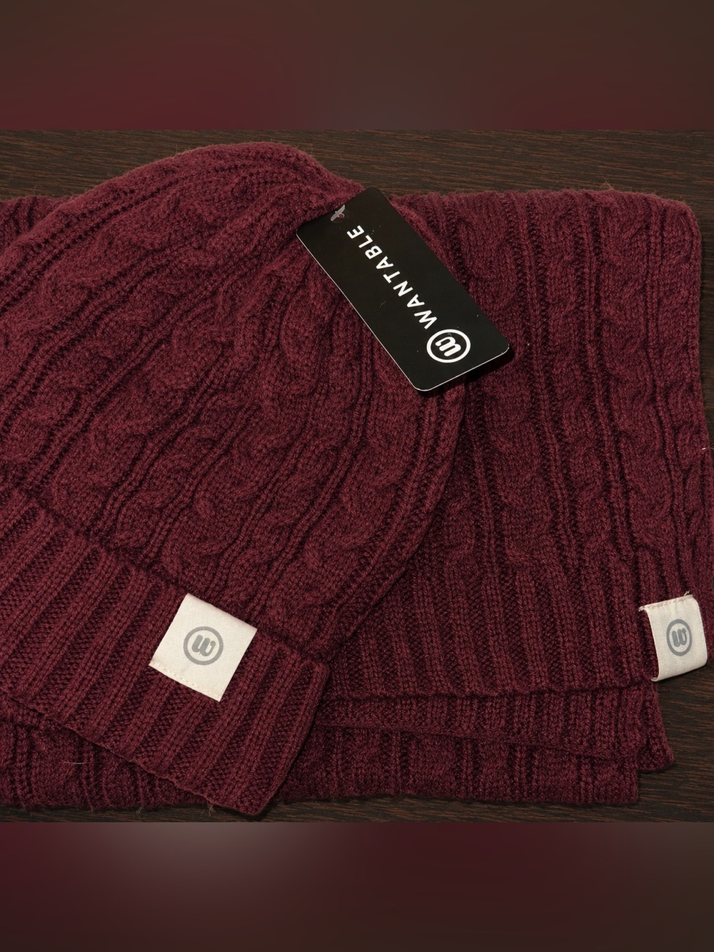 Wantable Cable Knit Beanie and Scarf Set - Burgundy